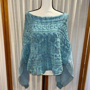 Free People Women’s Knit Sweater, Blue Multi-Color Sz L, Boat Neck
